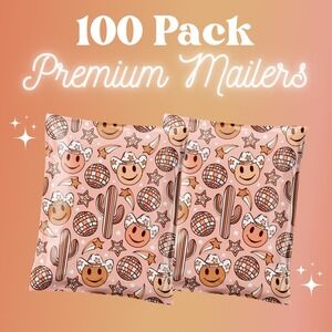 Western Smiley Face Poly Mailers 10x13 Inch 100 Pack Shipping Supplies Bohemian